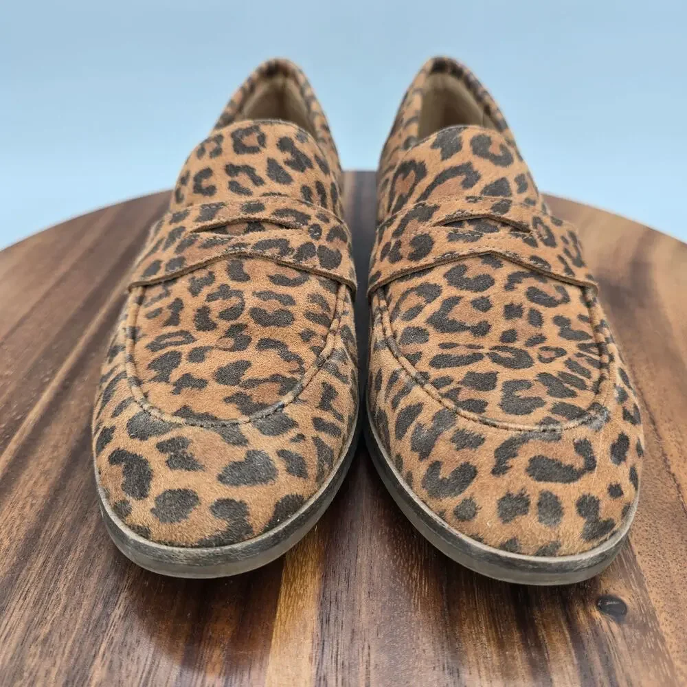 Clarks Shoes Women's 6 M Leopard Print Suede Leather Trish Comfort Penny Loafers